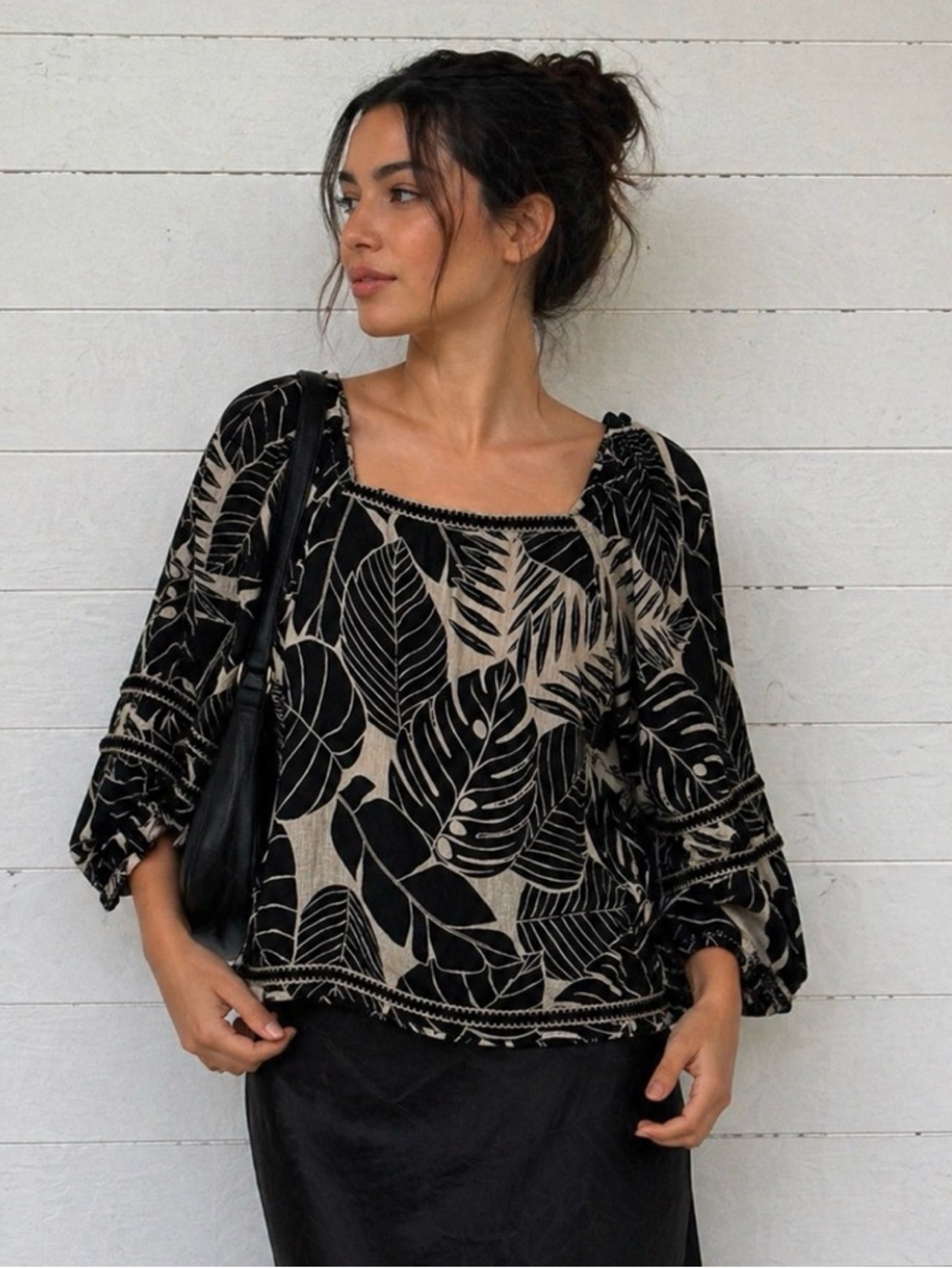 NWT Cynthia Rowley 100% linen off shoulder blouse, black/white, women’s size L.